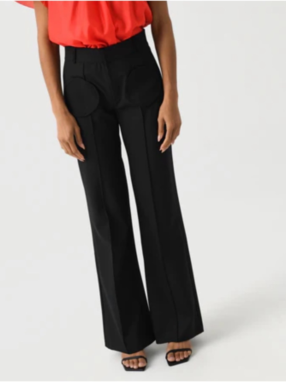 Destree Black Straight Pants Circular Pocket Detail Size 38 Designer High Waist — image 2 of 8